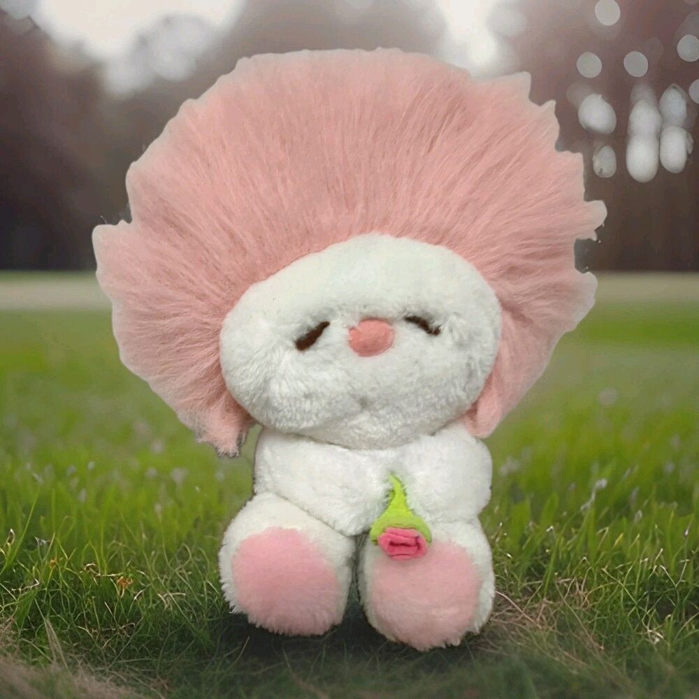 Dakin White Frou Frou Pink Hair Doll Green Leaf Plush 1982 Vintage 8" Retro Toy